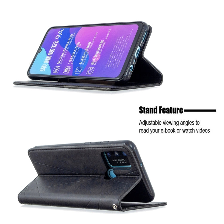 For Huawei Honor 9A Rhombus Texture Horizontal Flip Magnetic Leather Case with Holder & Card Slots & Wallet
