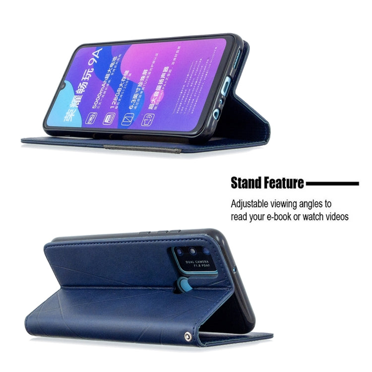 For Huawei Honor 9A Rhombus Texture Horizontal Flip Magnetic Leather Case with Holder & Card Slots & Wallet