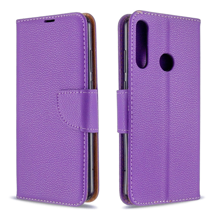 For Huawei Y6P Litchi Texture Pure Color Horizontal Flip PU Leather Case with Holder & Card Slots & Wallet & Lanyard