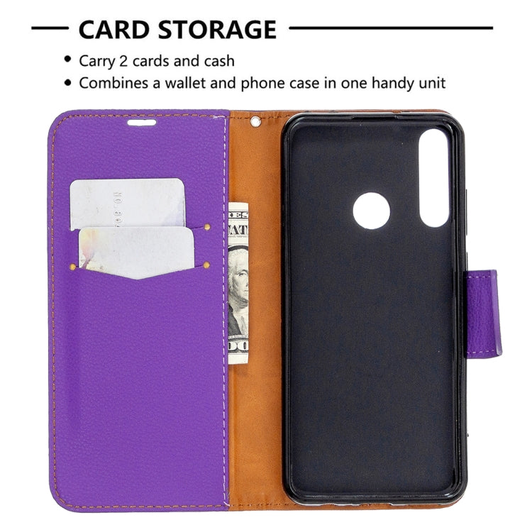 For Huawei Y6P Litchi Texture Pure Color Horizontal Flip PU Leather Case with Holder & Card Slots & Wallet & Lanyard