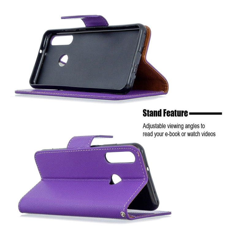 For Huawei Y6P Litchi Texture Pure Color Horizontal Flip PU Leather Case with Holder & Card Slots & Wallet & Lanyard