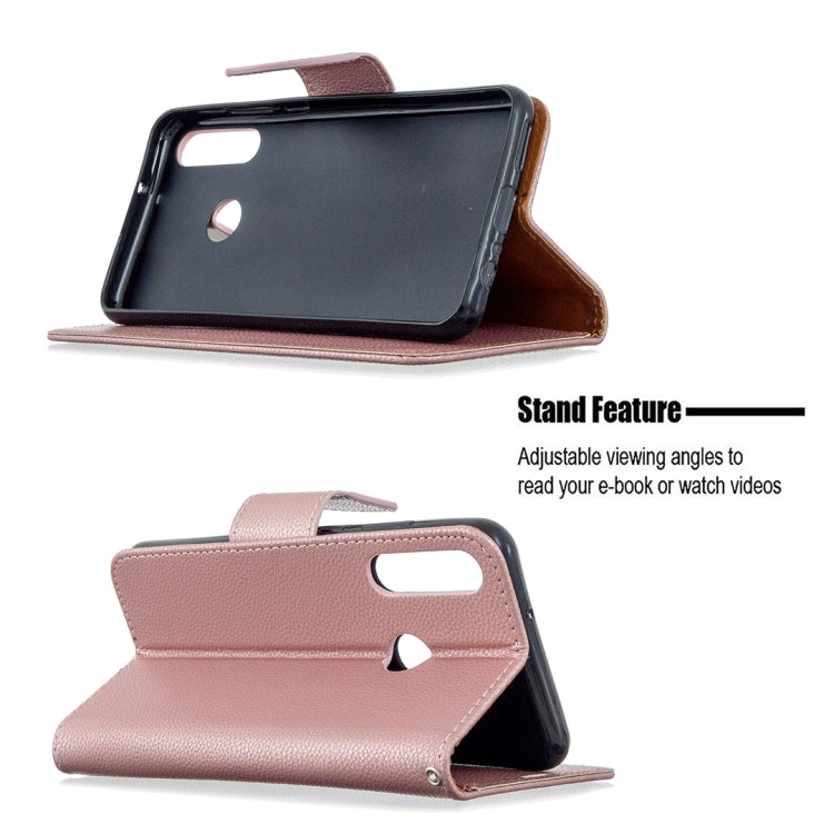 For Huawei Y6P Litchi Texture Pure Color Horizontal Flip PU Leather Case with Holder & Card Slots & Wallet & Lanyard