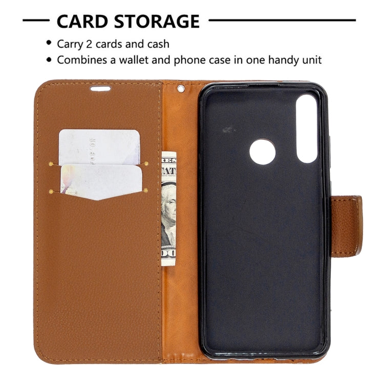 For Huawei Y6P Litchi Texture Pure Color Horizontal Flip PU Leather Case with Holder & Card Slots & Wallet & Lanyard