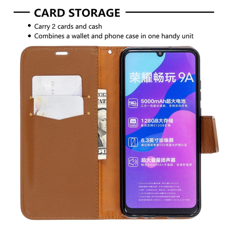 For Huawei Honor 9A Litchi Texture Pure Color Horizontal Flip PU Leather Case with Holder & Card Slots & Wallet & Lanyard