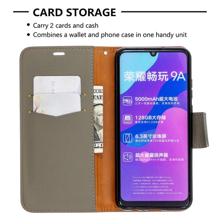 For Huawei Honor 9A Litchi Texture Pure Color Horizontal Flip PU Leather Case with Holder & Card Slots & Wallet & Lanyard