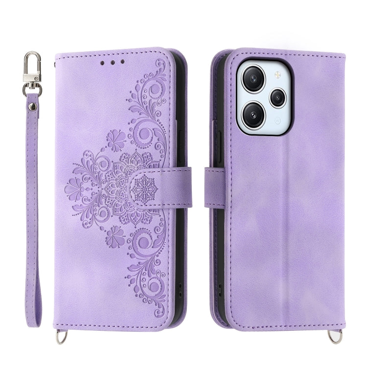 For Xiaomi Redmi 12 4G Skin-feel Flowers Embossed Wallet Leather Phone Case