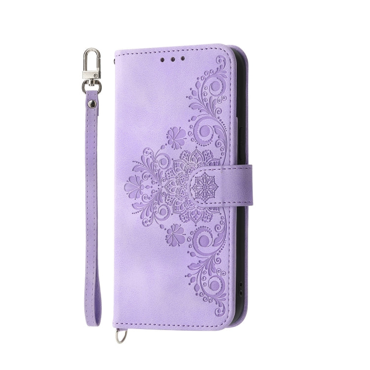 For Xiaomi Redmi 12 4G Skin-feel Flowers Embossed Wallet Leather Phone Case