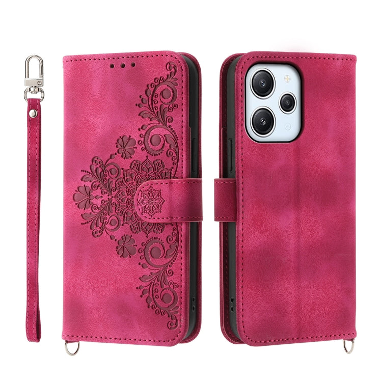 For Xiaomi Redmi 12 4G Skin-feel Flowers Embossed Wallet Leather Phone Case