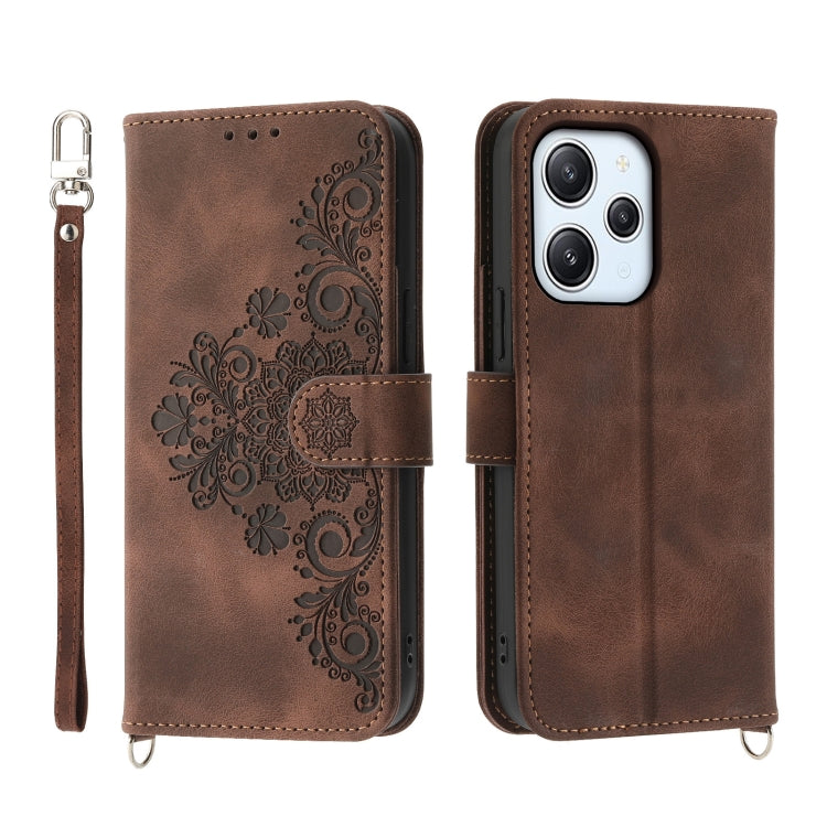 For Xiaomi Redmi 12 4G Skin-feel Flowers Embossed Wallet Leather Phone Case
