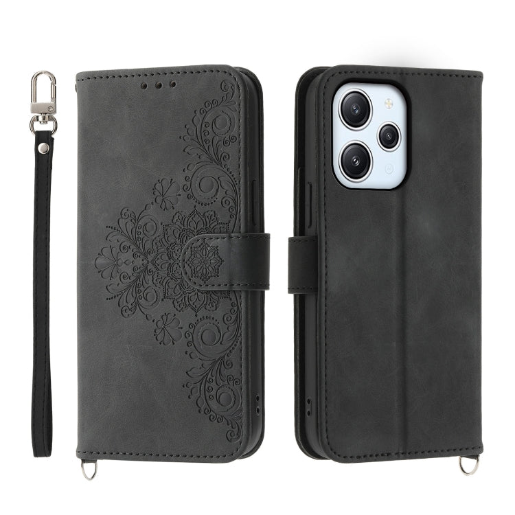 For Xiaomi Redmi 12 4G Skin-feel Flowers Embossed Wallet Leather Phone Case