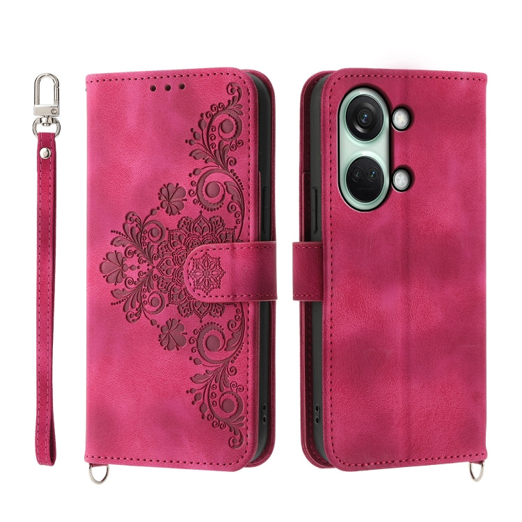 For OnePlus Ace 2V Skin-feel Flowers Embossed Wallet Leather Phone Case