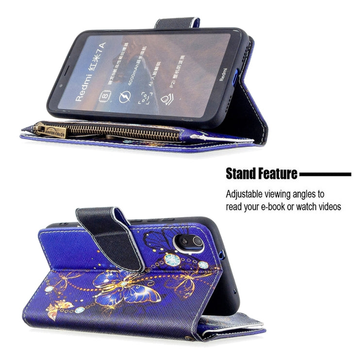 For Xiaomi Redmi 7A Colored Drawing Pattern Zipper Horizontal Flip Leather Case with Holder & Card Slots & Wallet