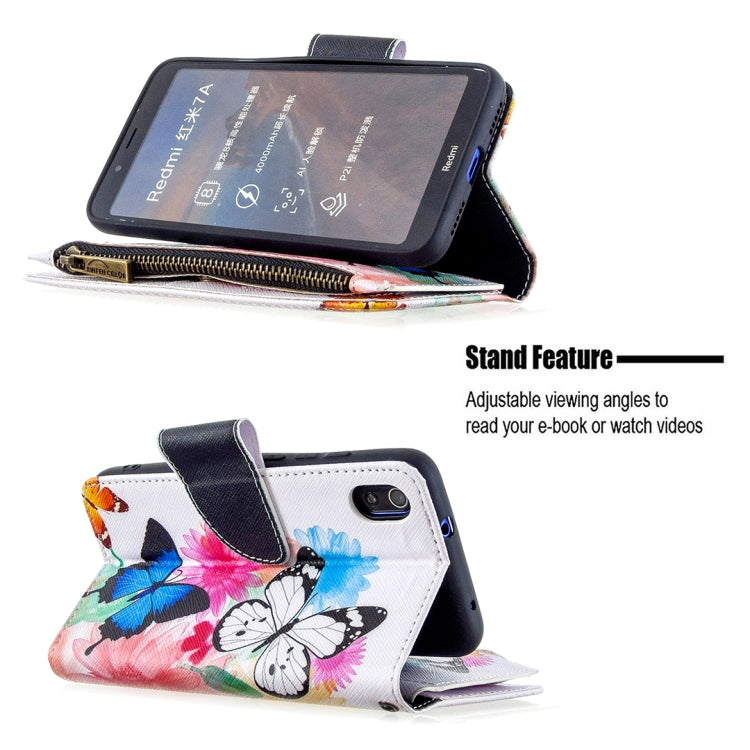 For Xiaomi Redmi 7A Colored Drawing Pattern Zipper Horizontal Flip Leather Case with Holder & Card Slots & Wallet