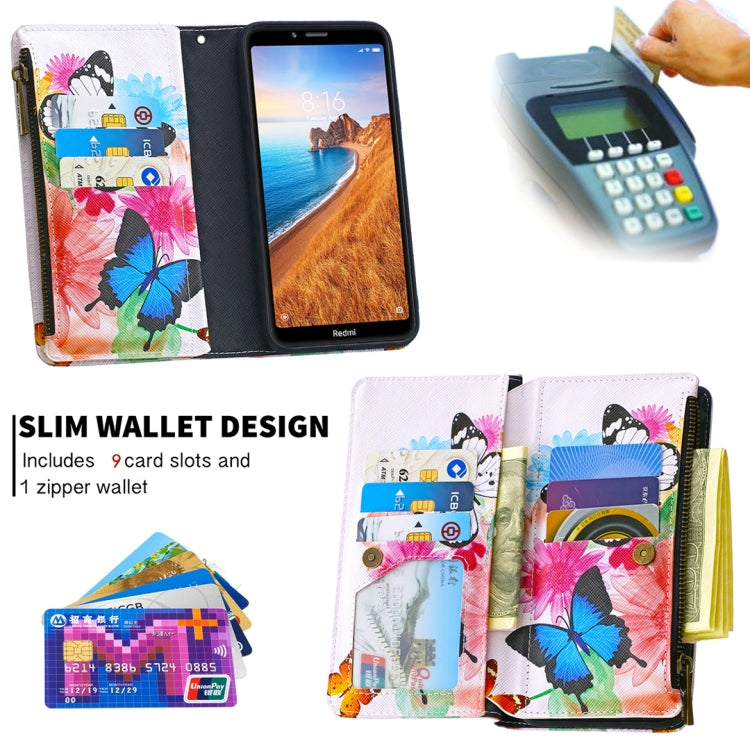 For Xiaomi Redmi 7A Colored Drawing Pattern Zipper Horizontal Flip Leather Case with Holder & Card Slots & Wallet