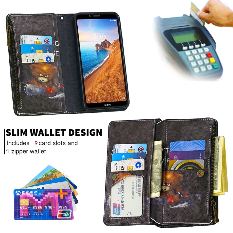 For Xiaomi Redmi 7A Colored Drawing Pattern Zipper Horizontal Flip Leather Case with Holder & Card Slots & Wallet