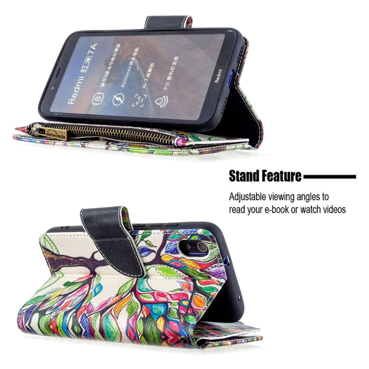 For Xiaomi Redmi 7A Colored Drawing Pattern Zipper Horizontal Flip Leather Case with Holder & Card Slots & Wallet