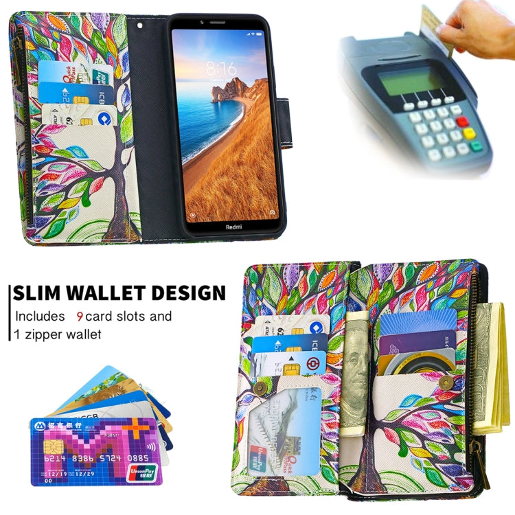 For Xiaomi Redmi 7A Colored Drawing Pattern Zipper Horizontal Flip Leather Case with Holder & Card Slots & Wallet