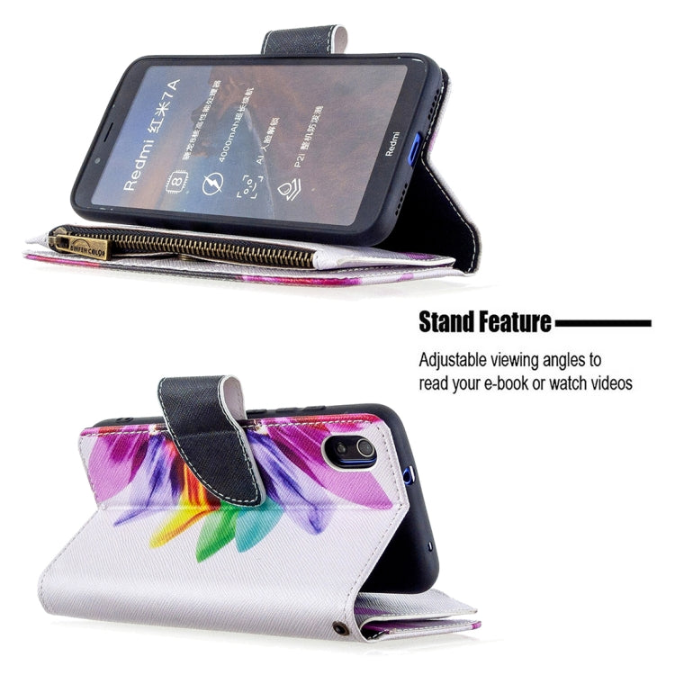 For Xiaomi Redmi 7A Colored Drawing Pattern Zipper Horizontal Flip Leather Case with Holder & Card Slots & Wallet