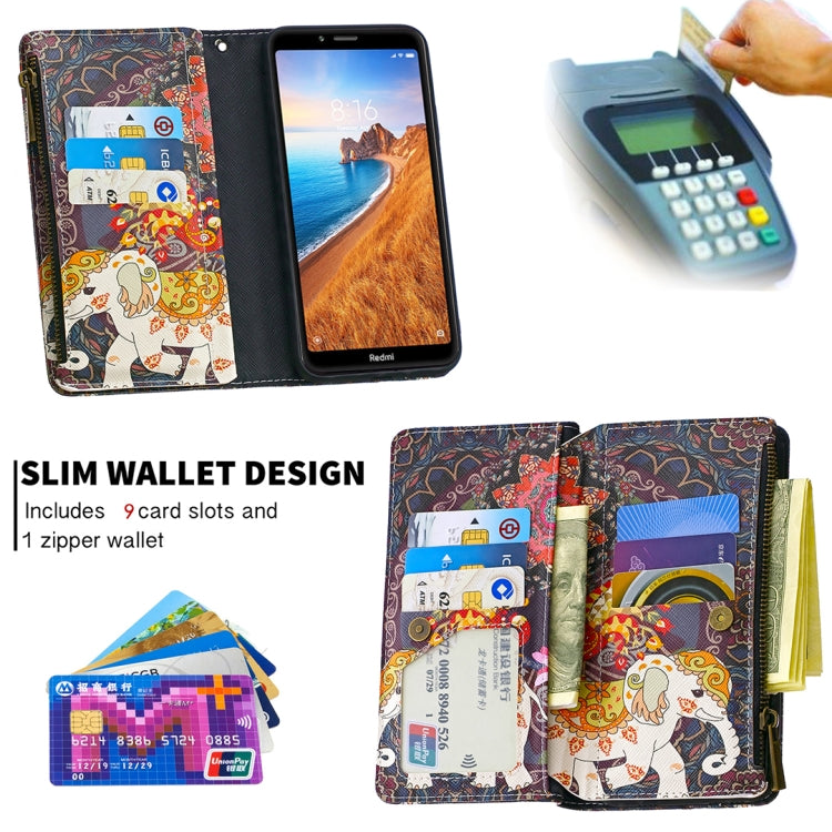For Xiaomi Redmi 7A Colored Drawing Pattern Zipper Horizontal Flip Leather Case with Holder & Card Slots & Wallet