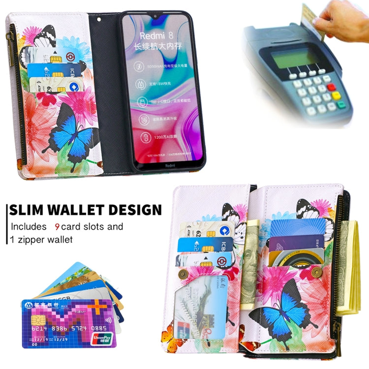 For Xiaomi Redmi 8 Colored Drawing Pattern Zipper Horizontal Flip Leather Case with Holder & Card Slots & Wallet