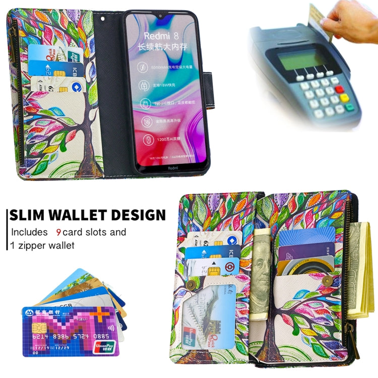 For Xiaomi Redmi 8 Colored Drawing Pattern Zipper Horizontal Flip Leather Case with Holder & Card Slots & Wallet