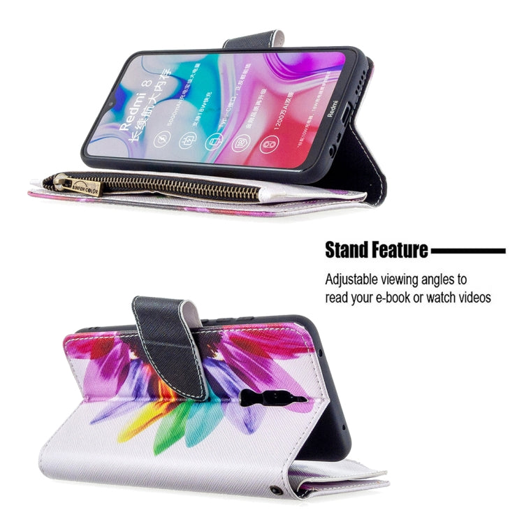 For Xiaomi Redmi 8 Colored Drawing Pattern Zipper Horizontal Flip Leather Case with Holder & Card Slots & Wallet