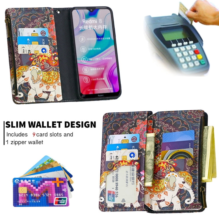 For Xiaomi Redmi 8 Colored Drawing Pattern Zipper Horizontal Flip Leather Case with Holder & Card Slots & Wallet