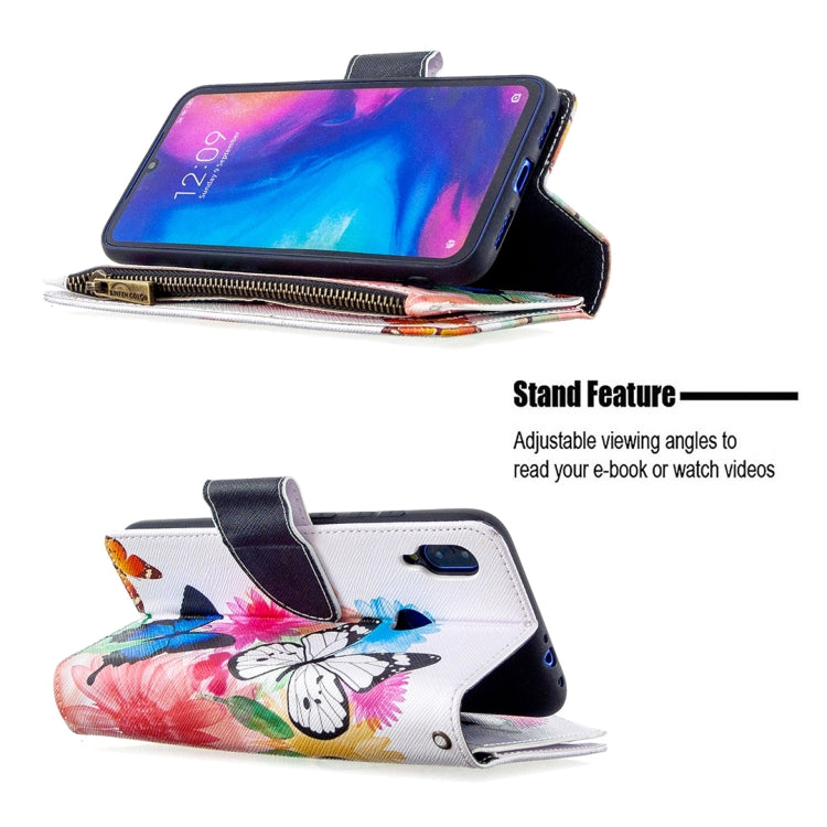 For Xiaomi Redmi Note 7 Colored Drawing Pattern Zipper Horizontal Flip Leather Case with Holder & Card Slots & Wallet