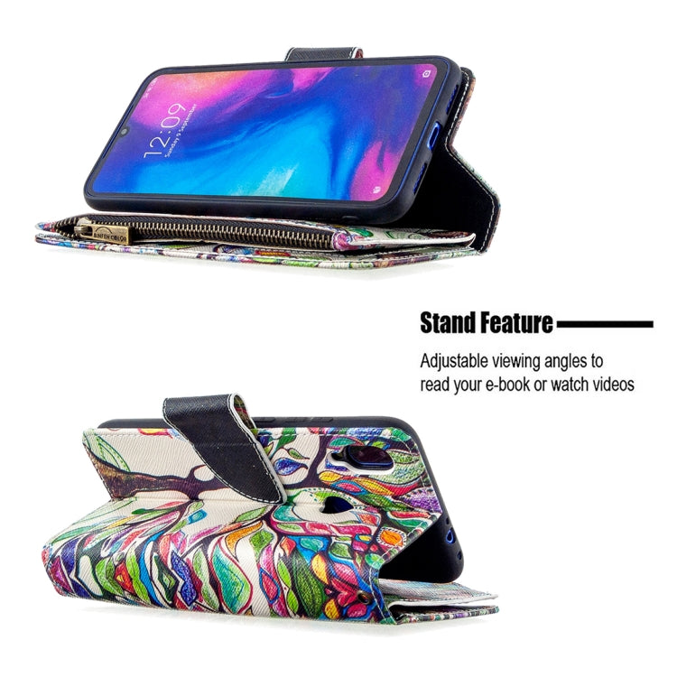 For Xiaomi Redmi Note 7 Colored Drawing Pattern Zipper Horizontal Flip Leather Case with Holder & Card Slots & Wallet