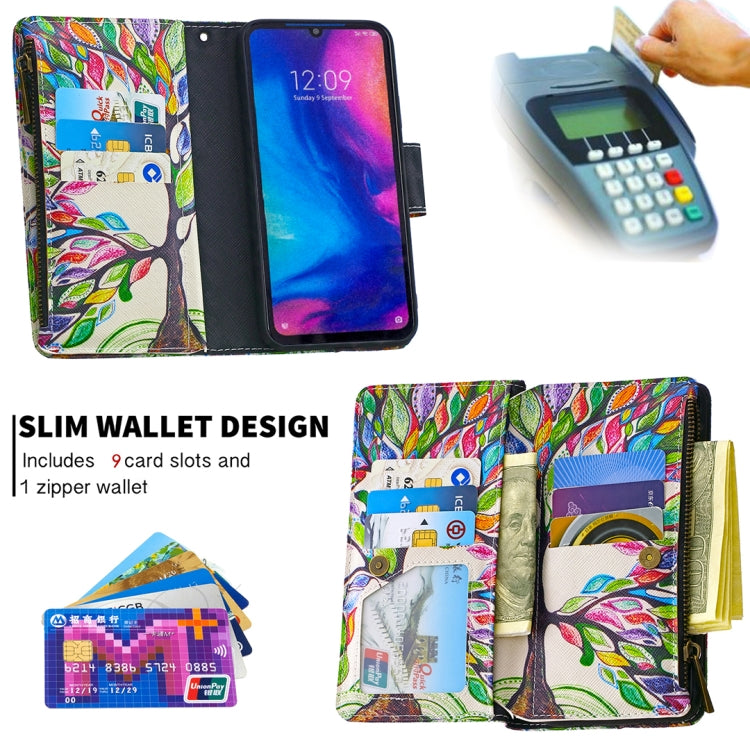 For Xiaomi Redmi Note 7 Colored Drawing Pattern Zipper Horizontal Flip Leather Case with Holder & Card Slots & Wallet
