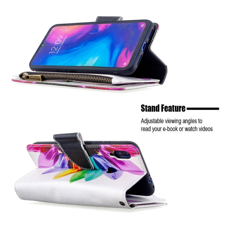 For Xiaomi Redmi Note 7 Colored Drawing Pattern Zipper Horizontal Flip Leather Case with Holder & Card Slots & Wallet