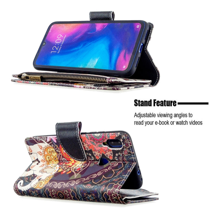 For Xiaomi Redmi Note 7 Colored Drawing Pattern Zipper Horizontal Flip Leather Case with Holder & Card Slots & Wallet