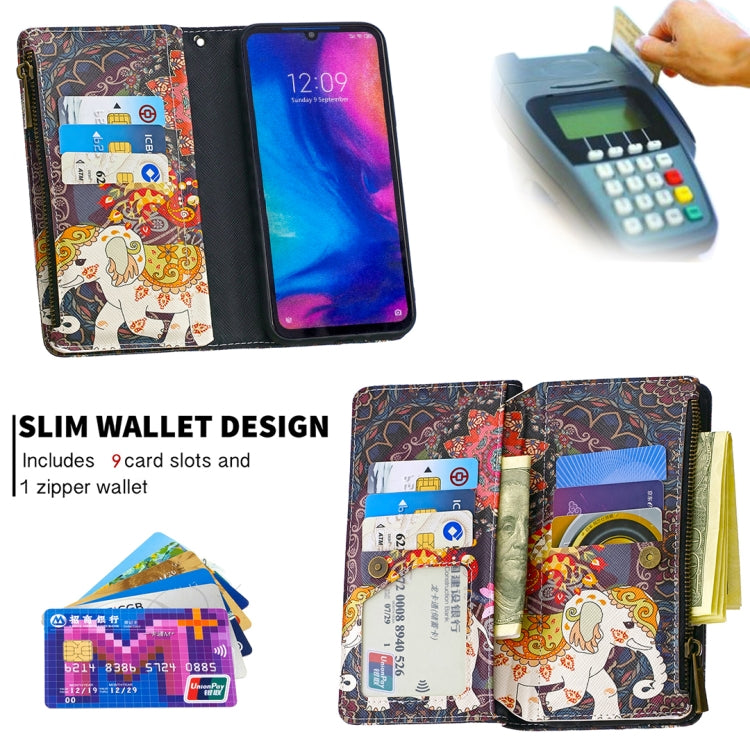 For Xiaomi Redmi Note 7 Colored Drawing Pattern Zipper Horizontal Flip Leather Case with Holder & Card Slots & Wallet