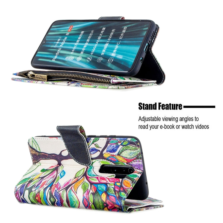 For Xiaomi Redmi Note 8 Pro Colored Drawing Pattern Zipper Horizontal Flip Leather Case with Holder & Card Slots & Wallet