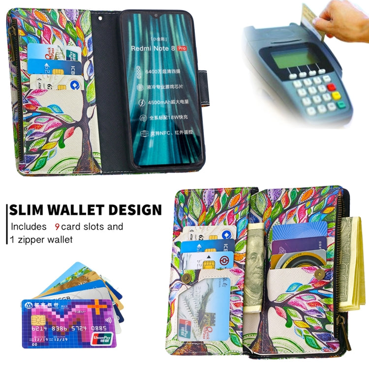 For Xiaomi Redmi Note 8 Pro Colored Drawing Pattern Zipper Horizontal Flip Leather Case with Holder & Card Slots & Wallet