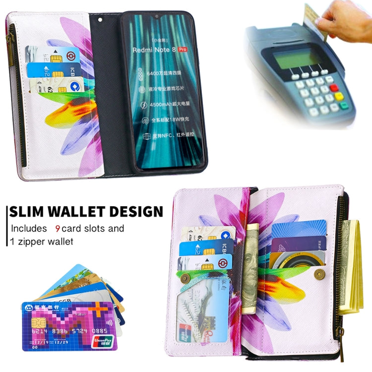 For Xiaomi Redmi Note 8 Pro Colored Drawing Pattern Zipper Horizontal Flip Leather Case with Holder & Card Slots & Wallet