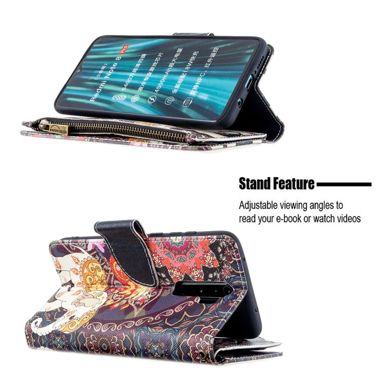 For Xiaomi Redmi Note 8 Pro Colored Drawing Pattern Zipper Horizontal Flip Leather Case with Holder & Card Slots & Wallet