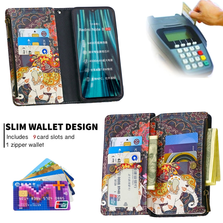 For Xiaomi Redmi Note 8 Pro Colored Drawing Pattern Zipper Horizontal Flip Leather Case with Holder & Card Slots & Wallet