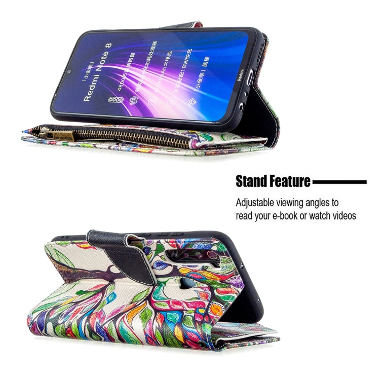 For Xiaomi Redmi Note 8 Colored Drawing Pattern Zipper Horizontal Flip Leather Case with Holder & Card Slots & Wallet