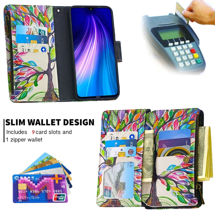 For Xiaomi Redmi Note 8 Colored Drawing Pattern Zipper Horizontal Flip Leather Case with Holder & Card Slots & Wallet