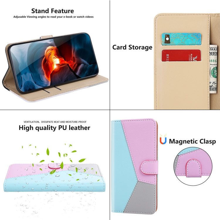 For Huawei P smart 2020 Tricolor Stitching Horizontal Flip TPU + PU Leather Case with Holder & Card Slots & Wallet