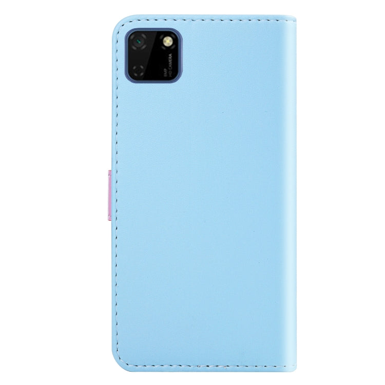For Huawei Y5p Tricolor Stitching Horizontal Flip TPU + PU Leather Case with Holder & Card Slots & Wallet
