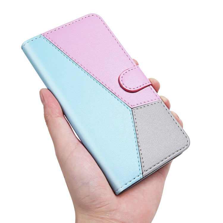For Huawei Y5p Tricolor Stitching Horizontal Flip TPU + PU Leather Case with Holder & Card Slots & Wallet