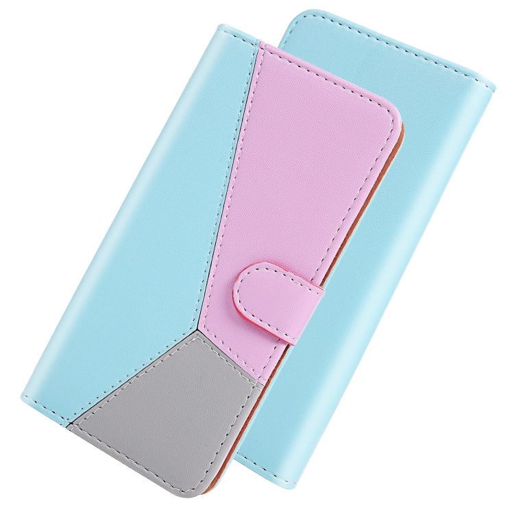 For Huawei Y6p Tricolor Stitching Horizontal Flip TPU + PU Leather Case with Holder & Card Slots & Wallet