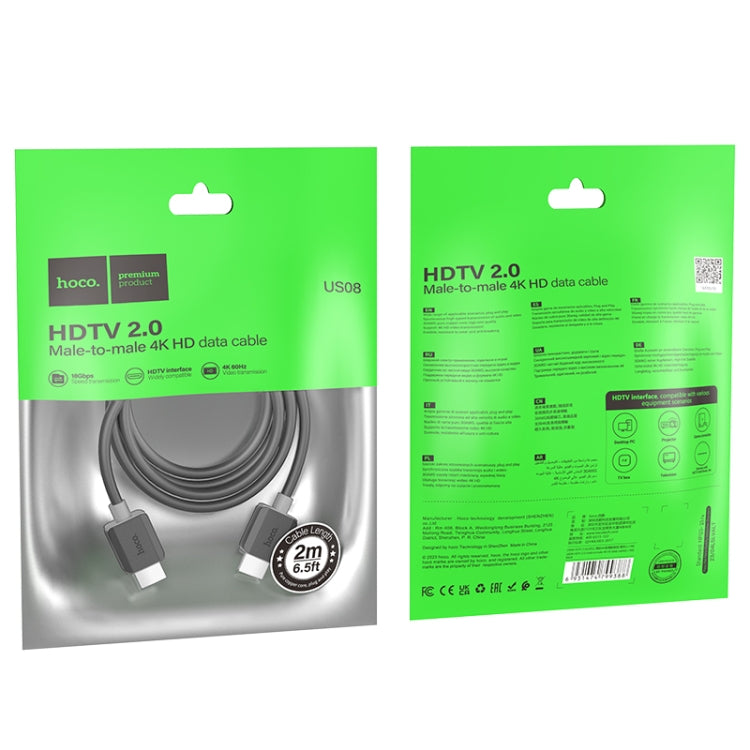 hoco US08 HDTV 2.0 Male to Male 4K HD Data Cable, Cable Length:2m(Black)