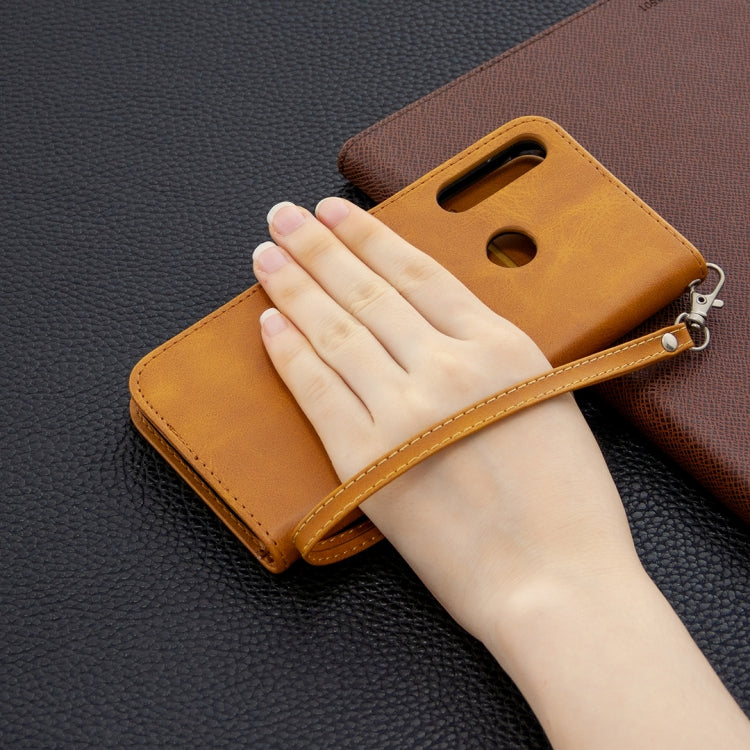 For Huawei Y6P Retro Lambskin Texture Pure Color Horizontal Flip PU Leather Case with Holder & Card Slots & Wallet & Lanyard