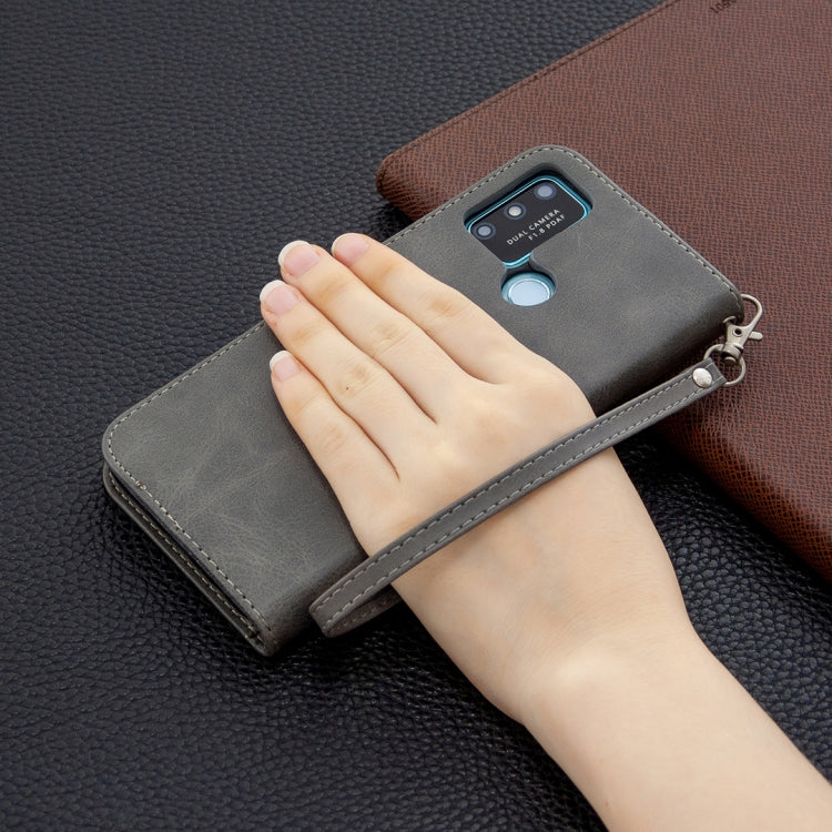 For Huawei Honor 9A Retro Lambskin Texture Pure Color Horizontal Flip PU Leather Case with Holder & Card Slots & Wallet & Lanyard