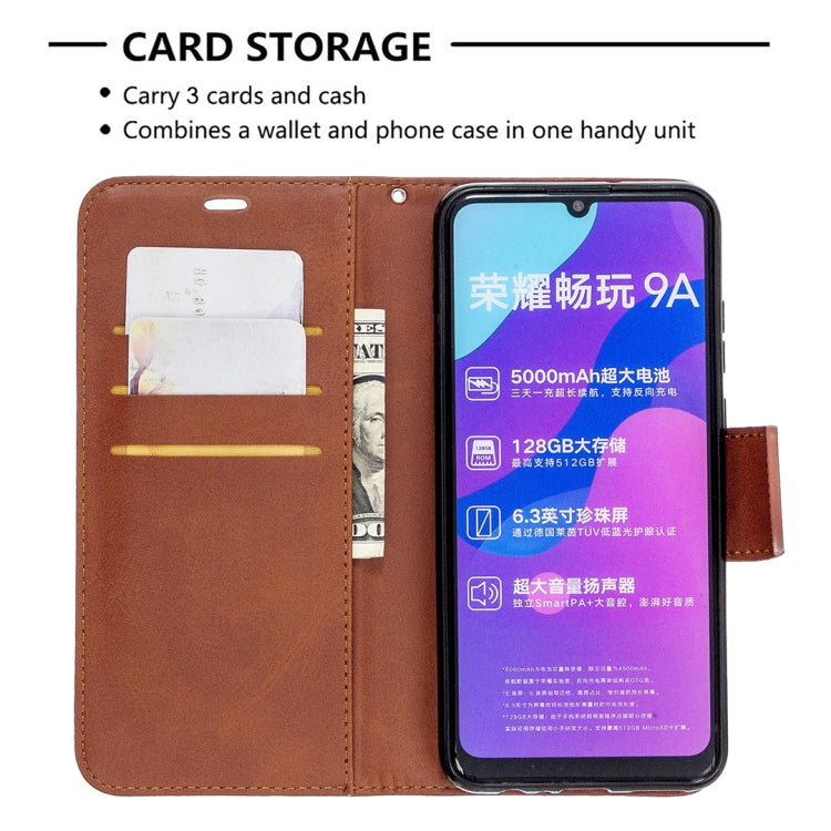 For Huawei Honor 9A Retro Lambskin Texture Pure Color Horizontal Flip PU Leather Case with Holder & Card Slots & Wallet & Lanyard