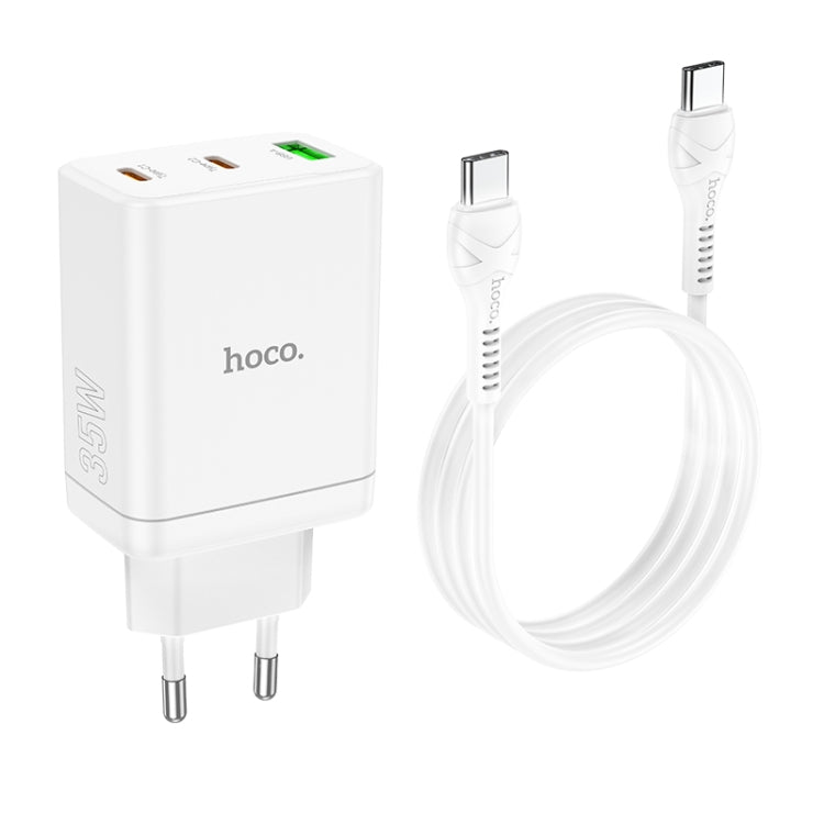 hoco N33 Start PD35W Dual Type-C + USB Charger with Type-C to Type-C Cable, EU Plug(White)