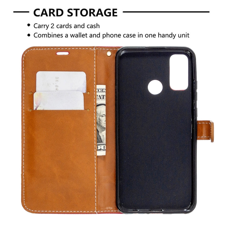 For Huawei P Smart (2020) Color Matching Denim Texture Horizontal Flip Leather Case with Holder & Card Slots & Wallet & Lanyard